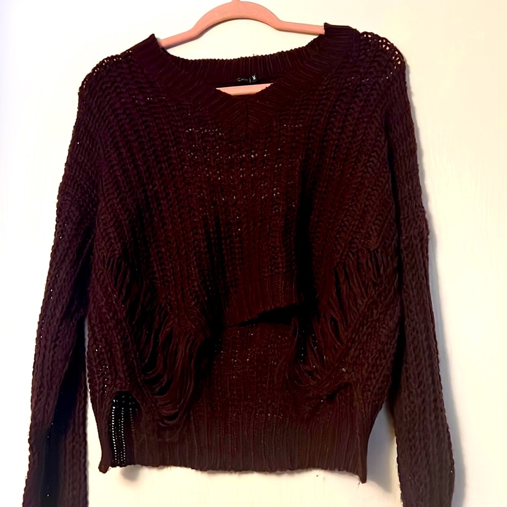 Plum Colored Sweater. Distressed. Women’s Size Medium.